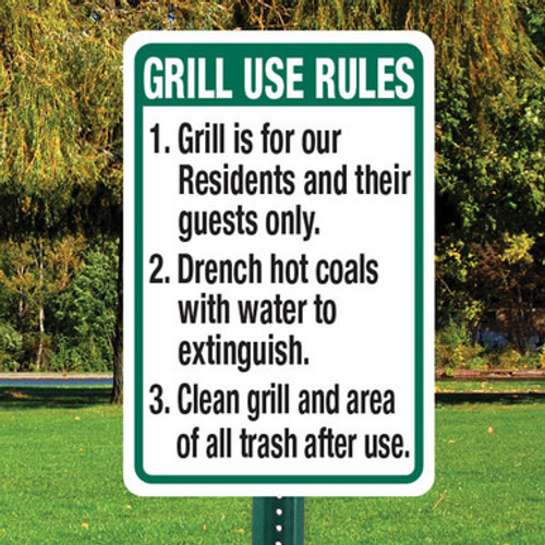 Grill Use Rules - 12"x 18" Aluminum Sign