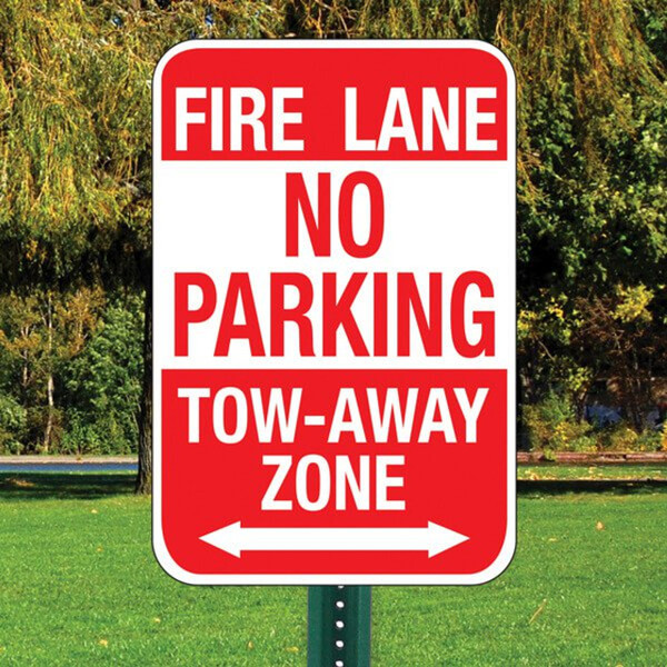 Fire Lane No Parking Tow Aluminum Sign - 12" x 18"