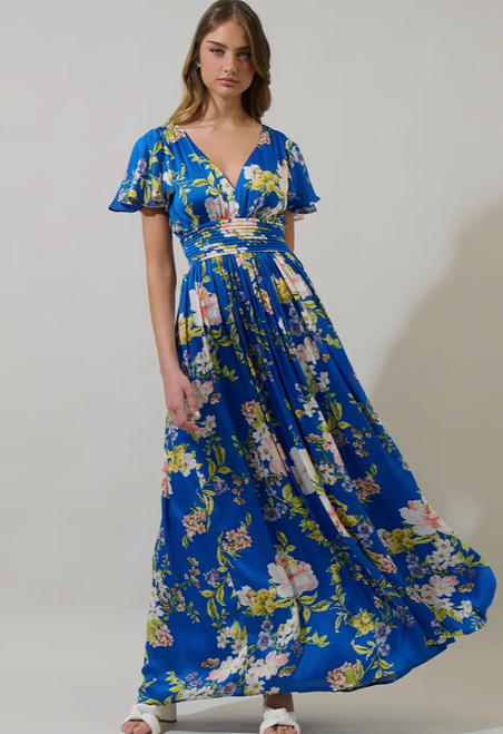 Solary Floral Eloray Pleated Maxi Dress Solary Floral Eloray Pleated Maxi Dress