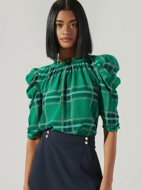 Woodland Jade Plaid Top