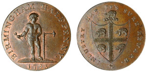 Peter Kempson, Birmingham Halfpenny, 1793  (D&H Warwickshire 50) 