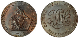 Imitation Camac Kyan and Camac 1/2d, c1792 (D&H Dublin 91)