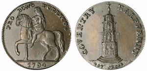 Reynolds & Co., Copper Halfpenny, 1794 (D&H Warwickshire 249)