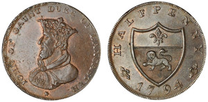 William Lutwyche, Imitation Halfpenny of Thomas Worswick & Sons, 1794 (D&H Lancashire 43)