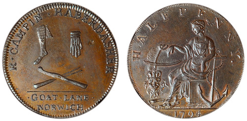 Robert Campin, Copper Halfpenny, 1794 (D&H Norfolk 21d)