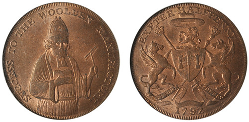 Samuel Kingdon, Copper 1/2d, 1792 from the James Watt Jr. Collection (D&H Devonshire 2)