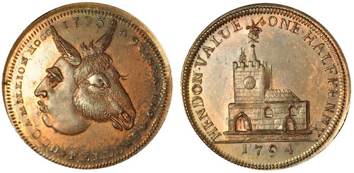 Skidmore & Son, Copper Halfpenny Mule, c1796 (D&H Middlesex 332)