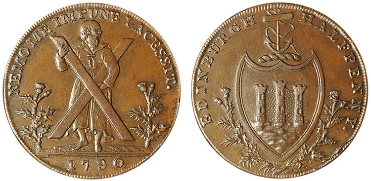 Thomas and Alexander Hutchison, Copper 1/2d, 1790 (D&H Lothian 28)