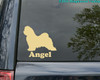 Personalized Maltese Maltie dog silhouette vinyl decal with custom name and mirror option
