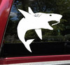 Shark vinyl decal featuring an open-mouth great white style silhouette with sharp teeth and dorsal fin