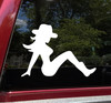 Mudflap Cowgirl vinyl decal featuring a reclining Western woman silhouette with cowboy hat