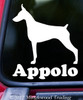 Personalized Doberman Pinscher Dobie dog silhouette vinyl decal with custom name and mirror option