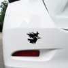 Witch on Broomstick vinyl decal featuring a flying Halloween witch with pointed hat, flowing cape and broom