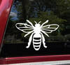Bee vinyl decal featuring a honeybee with outstretched wings, antennae and striped abdomen