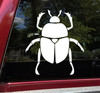 Scarab beetle vinyl decal featuring symmetrical Egyptian dung beetle silhouette with antennae, segmented legs and wing covers for car windows and wall decor