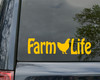 Farm Life vinyl decal with chicken hen silhouette for trucks tractors farm equipment barns and homesteads
