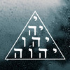 Tetragrammaton YHWH Hebrew divine name vinyl decal featuring the four Hebrew letters Yod He Vav He arranged in a triangular formation within a geometric triangle outline
