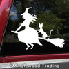 Witch on Broomstick Vinyl Decal Sticker -V7- Flying - Cat Halloween