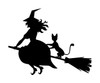 Witch on Broomstick Vinyl Decal Sticker -V7- Flying - Cat Halloween