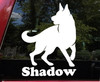 German Shepherd GSD personalized name vinyl decal with standing dog silhouette and mirror option