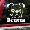 Personalized Bulldog head vinyl decal with custom dog name featuring front-facing English Bulldog face design