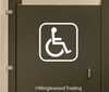 Handicap accessibility wheelchair symbol vinyl decal with border for bathroom restroom doors and facility signs