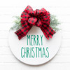 Merry Christmas vinyl decal with tall skinny handwritten lettering arranged in two lines for holiday doors and windows