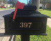 set of two 2.5" tall HOA Mailbox Numbers in Gold - Vinyl Decals - Caledonia  - Die Cut Stickers