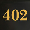 set of two 2.5" tall HOA Mailbox Numbers in Gold - Vinyl Decals - Caledonia  - Die Cut Stickers