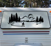 Bigfoot Scene Moon Vinyl Decal V3 - Mountains RV Camping Graphics - Die Cut Sticker