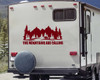 The Mountains Are Calling Vinyl Decal V3 - Bear Family RV Camper Graphics Scene - Die Cut Sticker