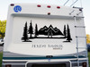 Bigfoot Sasquatch Mountains Scene Vinyl Decal V9 - PNW Trees RV Graphics Travel Trailer Camper - Die Cut Sticker