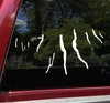 White Finger Lakes New York map silhouette vinyl decal showing separate elongated lake outlines arranged in their geographic positions on a truck window, available in 11 sizes from a 2-pack of 4 x 2 inches to 45 x 22.5 inches