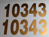 set of two 2.5"h x 12"w HOA Mailbox Numbers in Gold - Vinyl Decals - Arial Helvtica BT - Die Cut Stickers