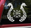 Viking Dragons with Viking Compass Vinyl Decal V1 - Fafnir Vegvisir Norse Mythology - Die Cut Sticker