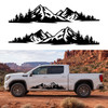 mirrored mountain vinyl decal pair featuring rugged mountain peaks and evergreen forests for trucks campers rvs overland vehicles and adventure rigs