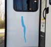 White Seneca Lake New York map outline vinyl decal showing the long narrow shoreline silhouette on a vehicle rear window, available in 9 sizes from a 4-pack of 0.75 x 4 inches to 7.5 x 40 inches