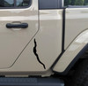 White Cayuga Lake New York shoreline silhouette vinyl decal applied vertically to a dark vehicle rear window, showing the long narrow geographic outline of the Finger Lakes reservoir