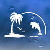 Palm Trees Gulls V2 Dolphin Vinyl Decal | Seagull Beach Sun Water Summer | Die Cut Sticker | Multiple Sizes Colors