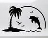 Palm Trees Gulls V2 Dolphin Vinyl Decal | Seagull Beach Sun Water Summer | Die Cut Sticker | Multiple Sizes Colors