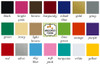 21 Color options, black, bright pink, brown, burgundy, cobalt blue, gold, gray, green, ivory, light brown, lime green, orange, purple, red, silver, sky blue, soft pink, turquoise, white, yellow