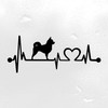 Long Hair Chihuahua Love Heartbeat vinyl decal featuring a Long Coat Chihuahua dog silhouette with EKG pulse line and heart symbol, available in nine sizes with mirror option