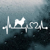 Long Hair Chihuahua Love Heartbeat vinyl decal featuring a Long Coat Chihuahua dog silhouette with EKG pulse line and heart symbol, available in nine sizes with mirror option