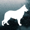 German Shepherd Alsatian vinyl decal featuring a standing long-haired GSD dog silhouette with upright ears, bushy tail and detailed coat, available in eight sizes with 2-pack, 4-pack and mirror options