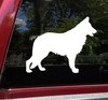German Shepherd Alsatian vinyl decal featuring a standing long-haired GSD dog silhouette with upright ears, bushy tail and detailed coat, available in eight sizes with 2-pack, 4-pack and mirror options