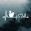 Long Haired Cat Love Heartbeat vinyl decal featuring a fluffy feline silhouette with EKG pulse line and heart symbol, available in nine sizes with mirror option