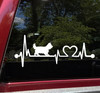 Yorkshire Terrier Yorkie Love Heartbeat vinyl decal featuring a Yorkie dog silhouette with EKG pulse line and heart symbol, available in nine sizes with mirror option