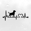 Labrador Retriever Love Heartbeat vinyl decal featuring a Lab dog silhouette with EKG pulse line and heart symbol, available in nine sizes with mirror option