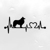 Collie Love Heartbeat vinyl decal featuring a Lassie-style Rough Collie dog silhouette with EKG pulse line and heart symbol, available in nine sizes with mirror option
