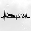 Basset Hound Love Heartbeat vinyl decal featuring a dog silhouette with EKG pulse line and heart symbol, available in nine sizes with mirror option